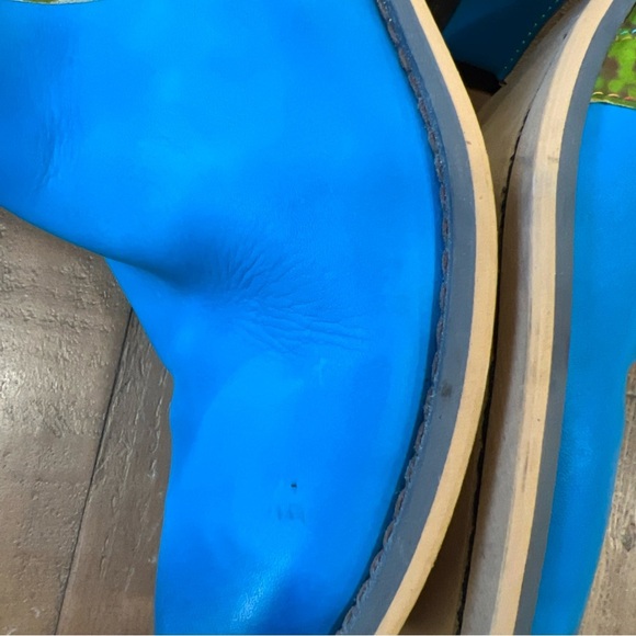 Socofy Women's Splicing Bohemia Leather Knit Block Heel Ankle Boots Blue US 6.5 - Picture 9 of 12